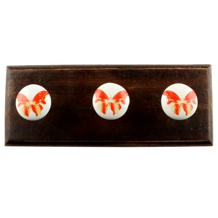 Red Butterfly Ceramic Wooden Hook